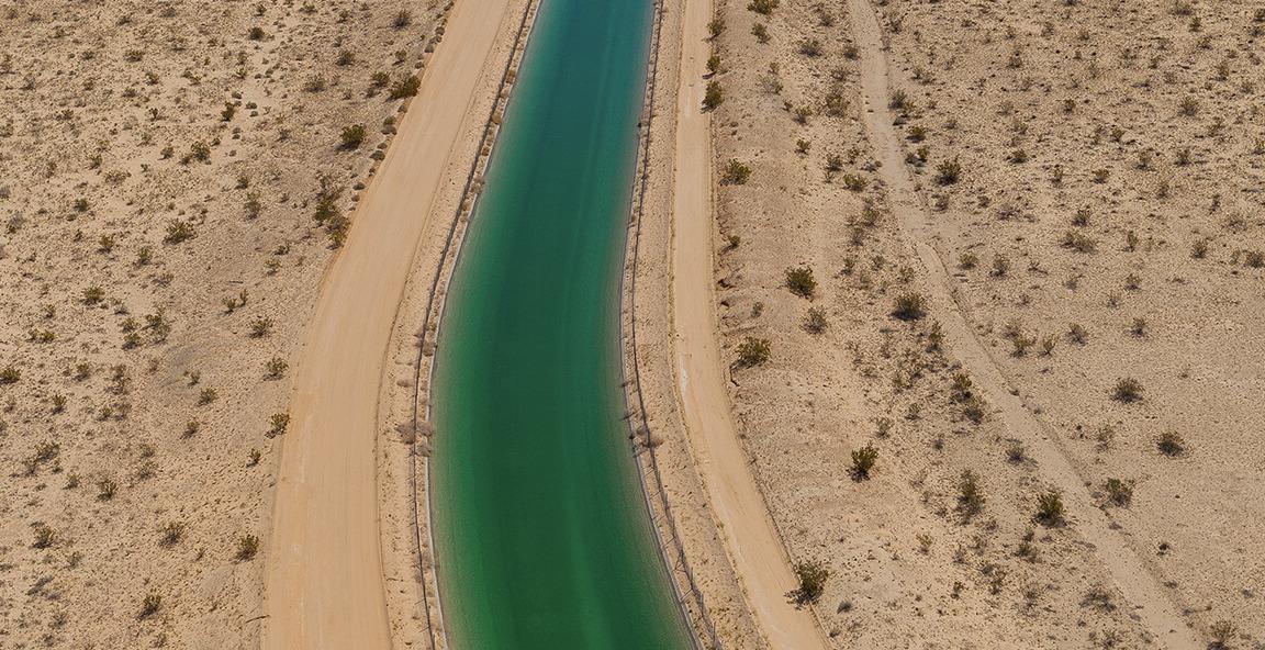 Aerial view of the Colorado River Aqueduct on a sunny day in the desert